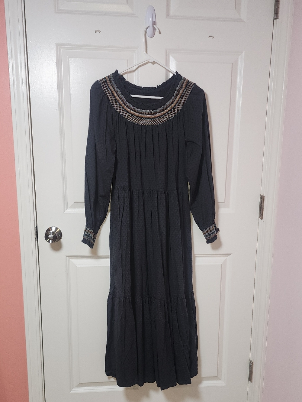 Universal Thread Black Maxi Dress with Multi-Color Embroidered Yoke